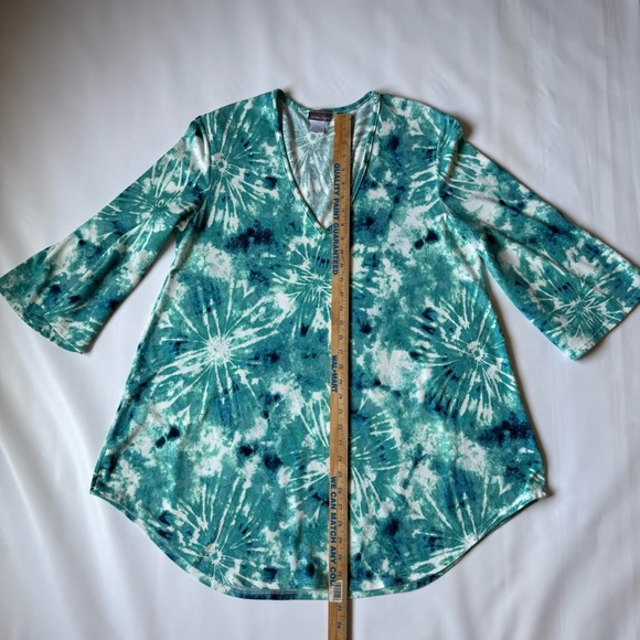 Jordan Taylor Teal and White V-Neck tunic top or swimsuit cover. Size XL - Picture 7 of 8